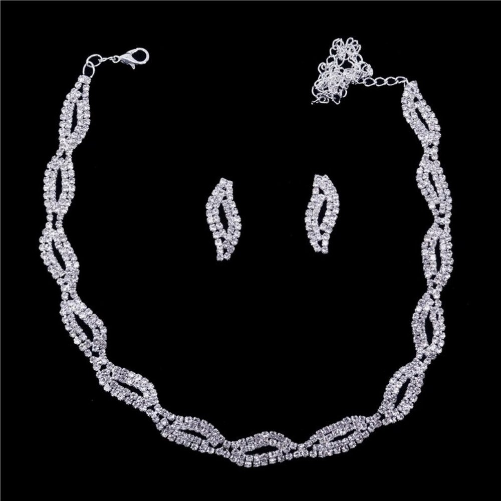 Twisted Rhinestone Formal Bridal Cocktail Necklace Set - Picture 2 of 2